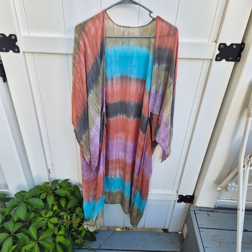 Lovestitch Tie Dye Kimono Wrap Open Front Viscose Boho Cardigan One Size Multi